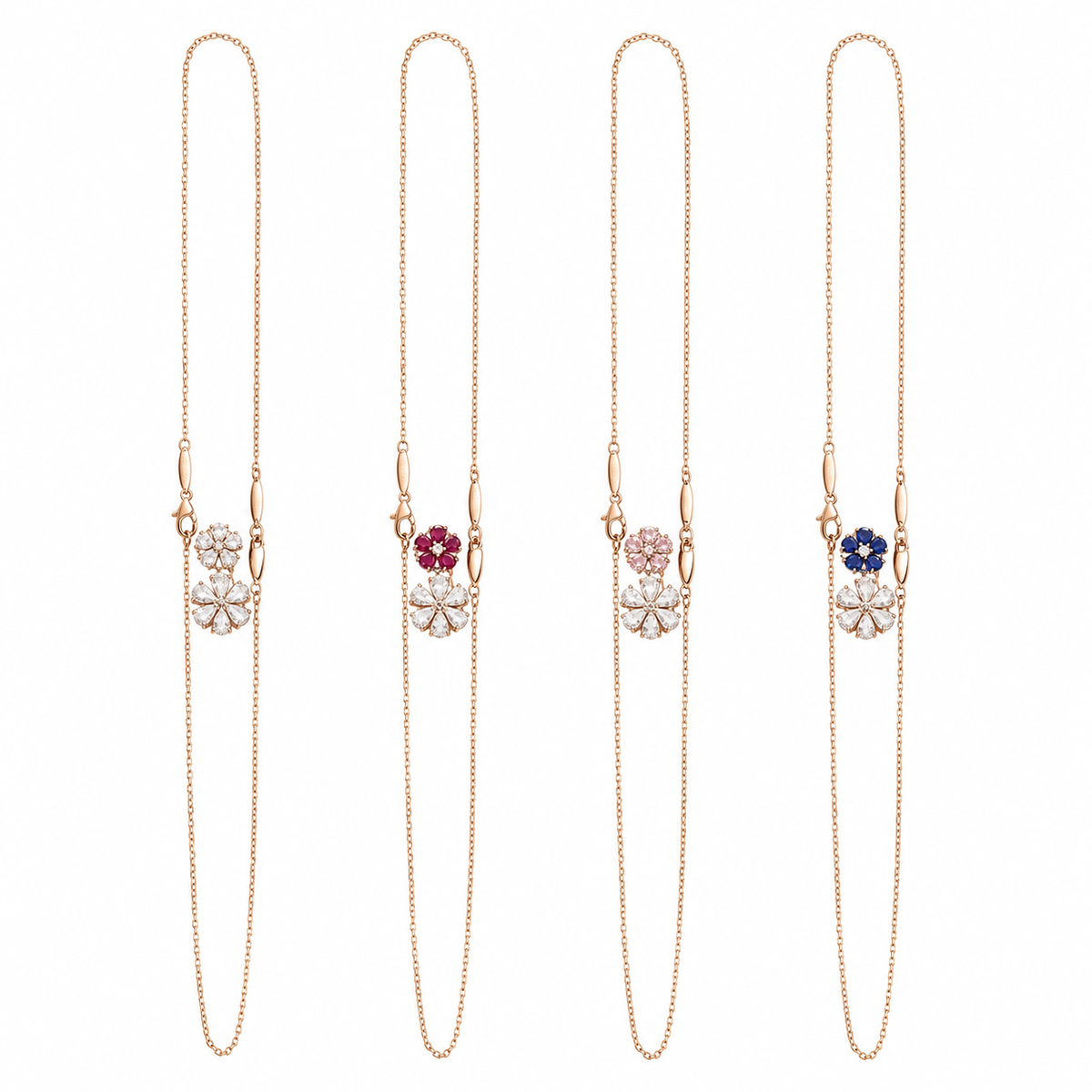 Bvlgari Multicolor Gemstone Double Flower Pendant Necklace Four-Color Set product image