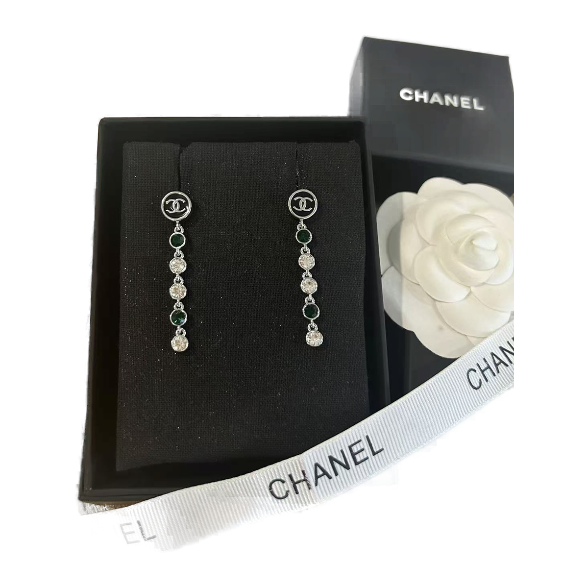 Chanel 26A Green and Pink Crystal Long Drop Earrings product image