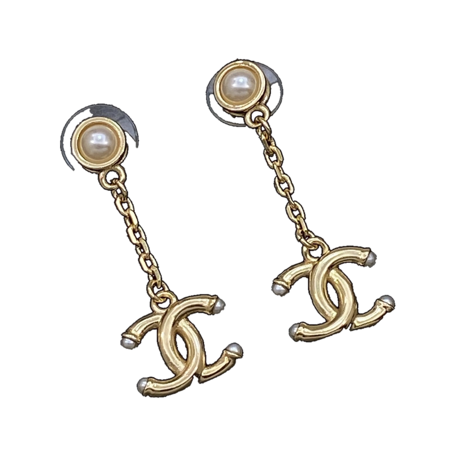 Chanel Faux Pearl and Interlocking CC Chain Drop Earrings product image