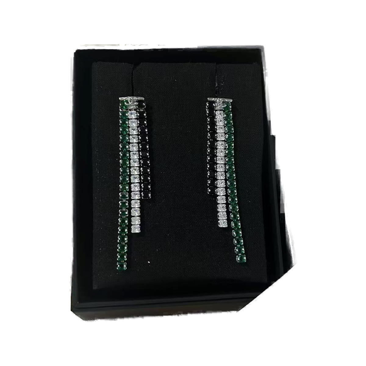 Chanel Green Baguette Crystal Long Drop Earrings product image