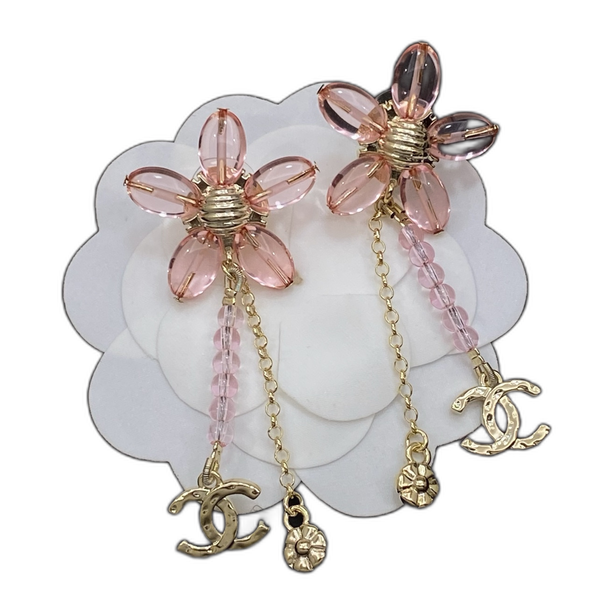 Chanel Pink Crystal Dragonfly Long Drop Earrings product image