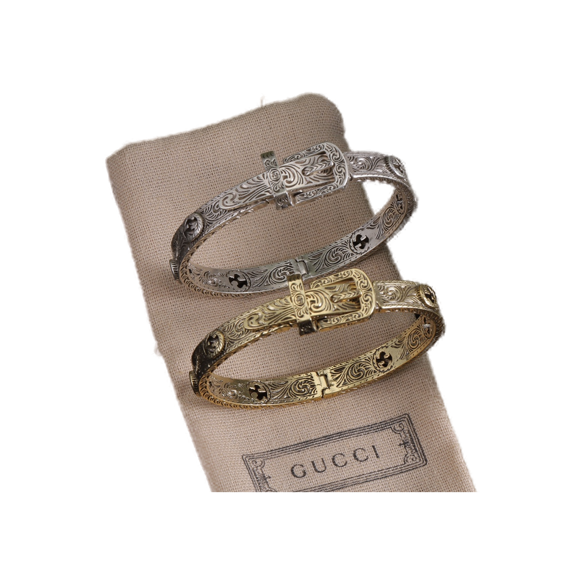 Gucci Engraved Enamel Wide Bangle Set in Gold and Silver Tone product image