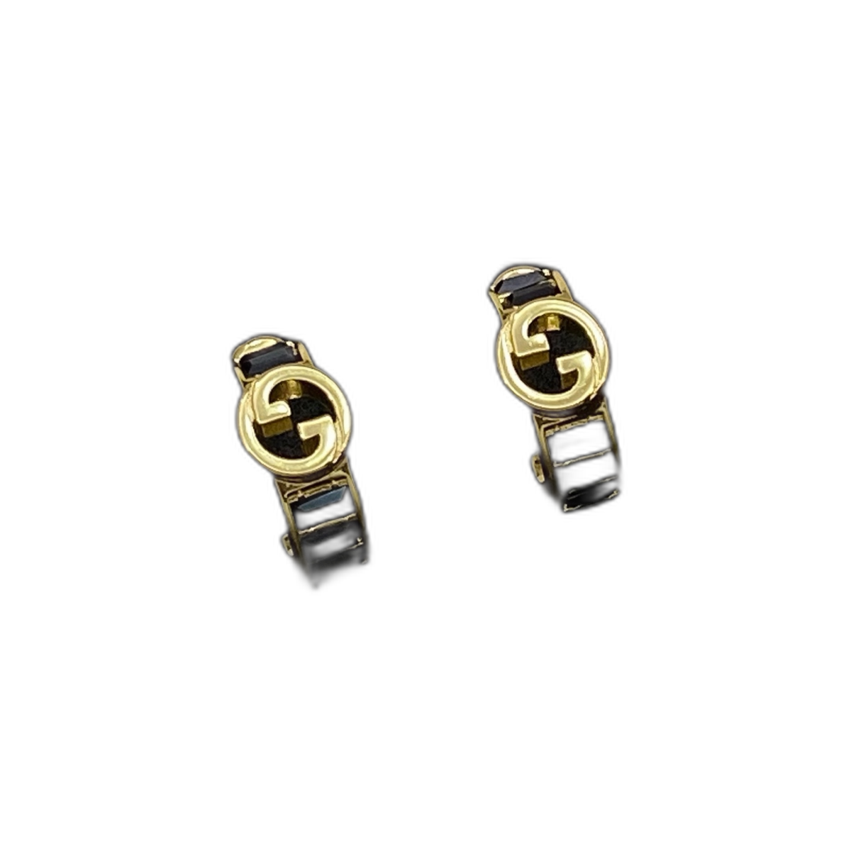 Gucci Interlocking G Black Enamel Gold-Tone Hoop Earrings product image