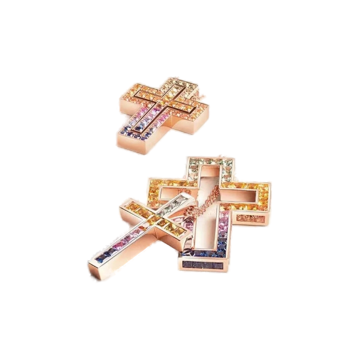 Gucci Multicolor Crystal Cross Pendant Necklace Three-Color Set product image